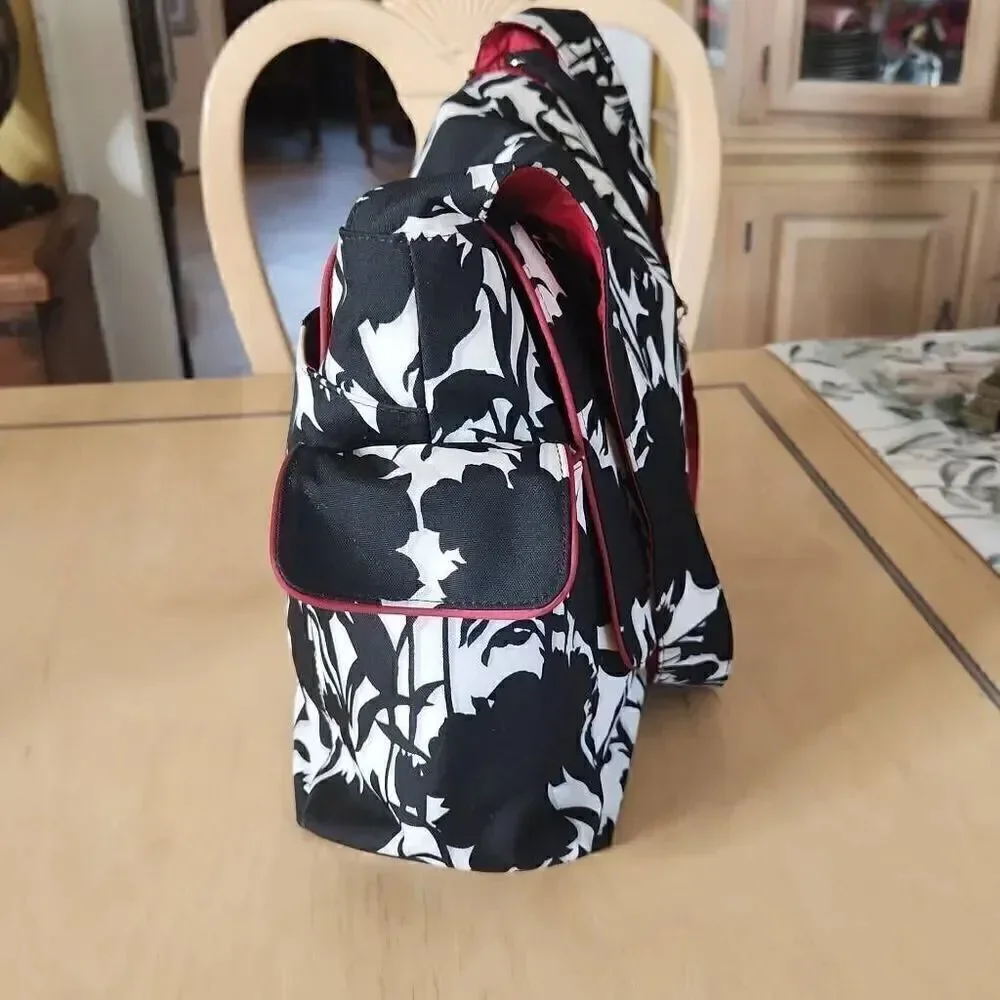OIOI Australian nylon black,white and red floral diaper/messenger bag